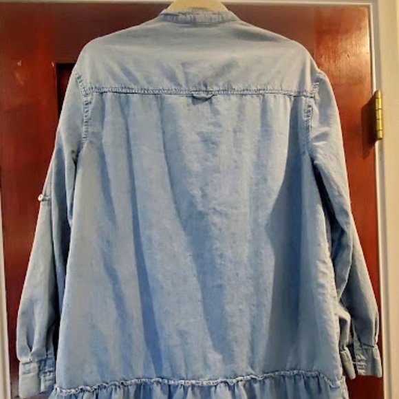 M Light Blue Mazik Button Down Distressed Denim Shirt Dress/Tunic 100% Cotton - Picture 13 of 16